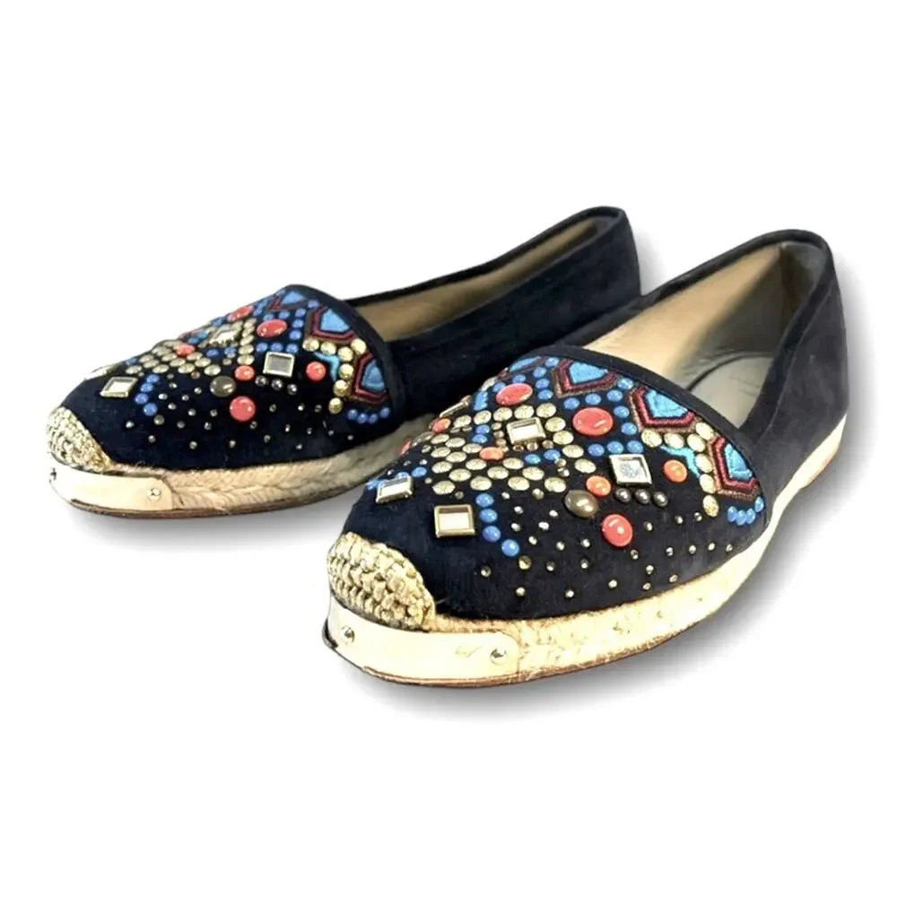 GIUSEPPE ZANOTTI DESIGN navy Jewel embellish espadrilles NWT Authenticated 5-5.5